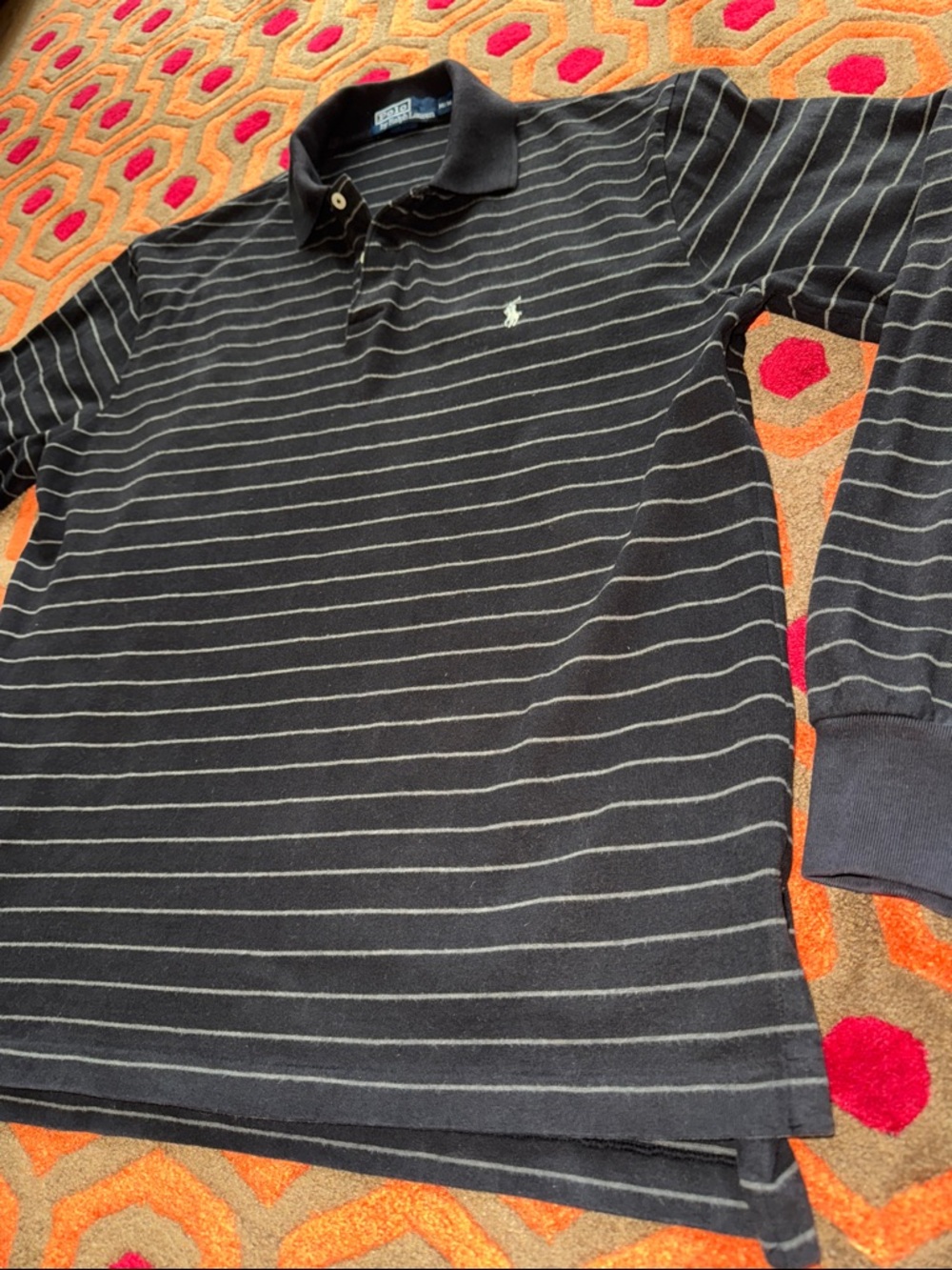 MAKE OFFER! Polo by Ralph Lauren Black & White Striped Long-Sleeve Polo shirt M